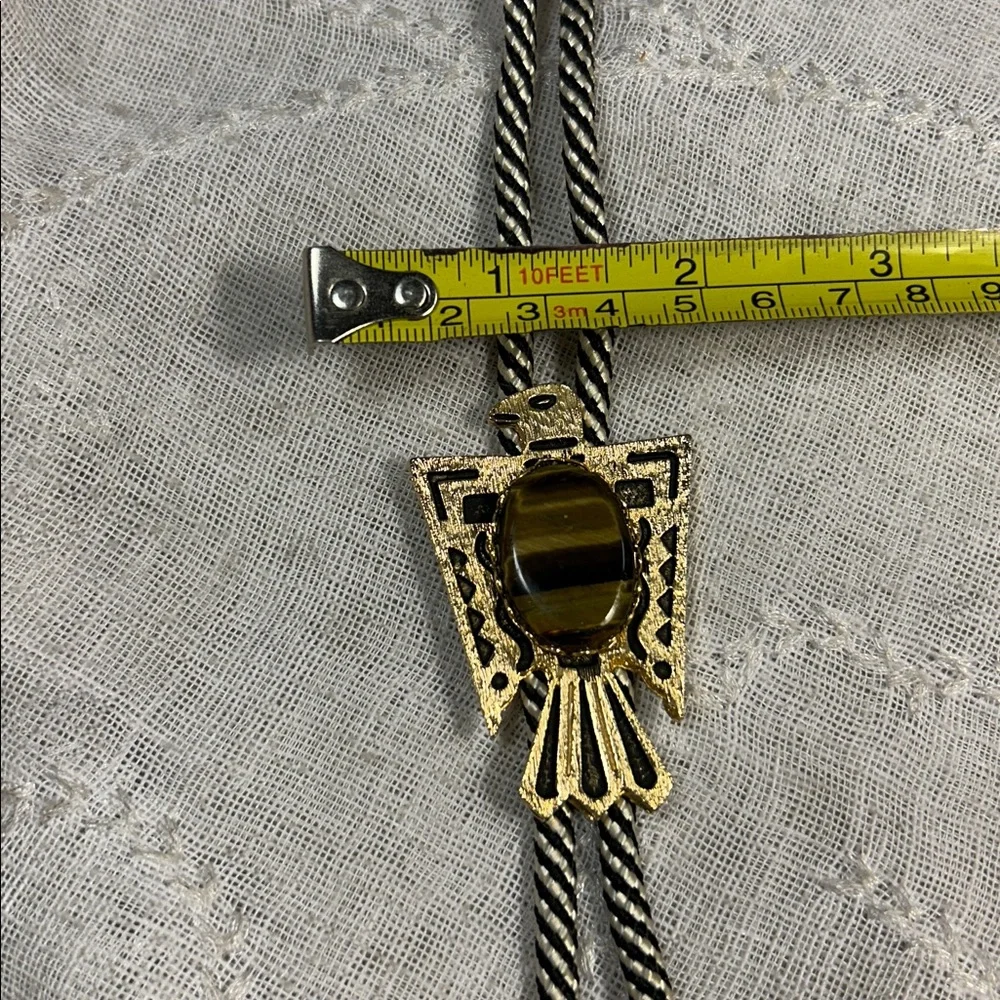 Vintage Bolo tie western, with ornate medallion Eagle with tiger eye large stone